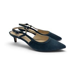 Pelle Moda Deena Slingback Kitten Heel Pumps Women's 9.5 M Midnight Blue Suede